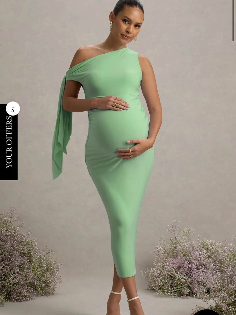 Club London One-Shoulder Maternity Dress in Green
